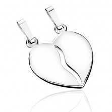 Двойна висулка, направена от сребро проба 925 - разполовено лъскаво сърце