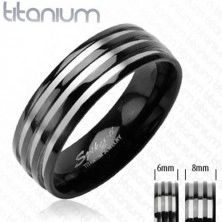 Черна титаниева халка– три ленти в сребрист цвят