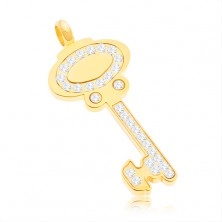 Висулка от хирургическа стомана - ключ в златен цвят, украсен с прозрачни цирконии