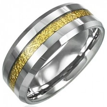 Волфрамов пръстен с шарени ивици в златист цвят, 8 мм