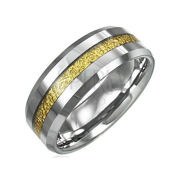 Волфрамов пръстен с шарени ивици в златист цвят, 8 мм