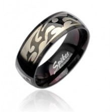 Черен пръстен от неръждаема стомана с орнамент
