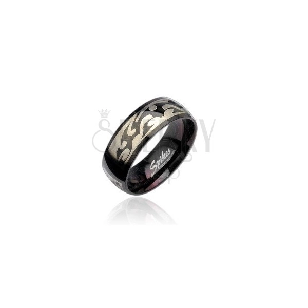 Черен пръстен от неръждаема стомана с орнамент