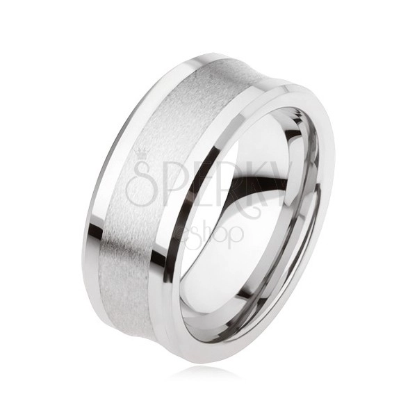 Волфрамов пръстен в сребрист цвят, матова средна ивица, лъскави краища