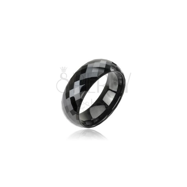 Черен пръстен от волфрам с диско мотив