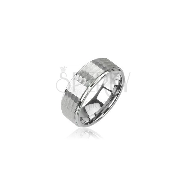 Волфрамов пръстен, в сребърен цвят, шлифован дизай, 8 мм