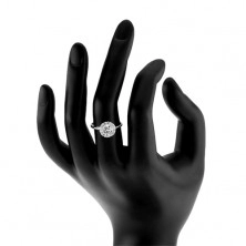 Годежен пръстен от сребро 925, кръгъл прозрачен цирконий, блестяща рамка