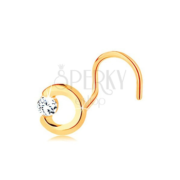 Златен пиърсинг за нос проба 585 – непълен контур на кръг с прозрачен цирконий, извит