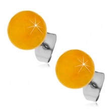 Стоманени обеци на винт, жълто-оранжеви топчета, 8 мм