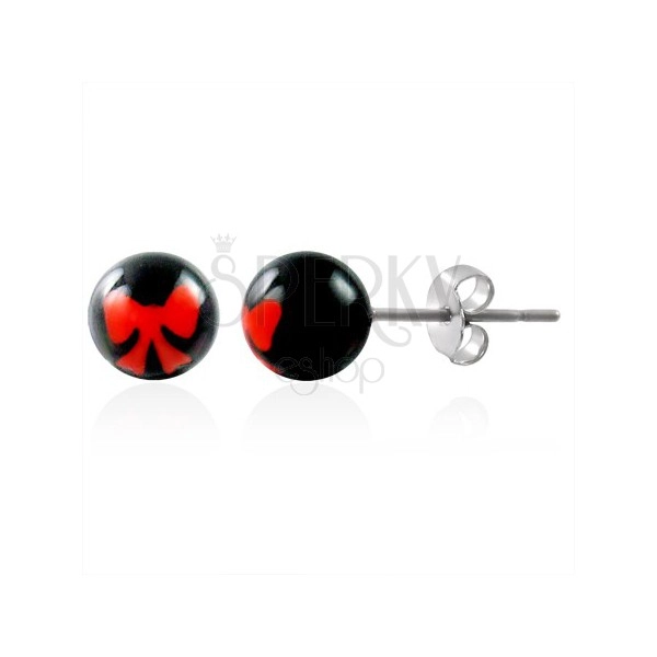 Черни обеци от неръждаема стомана - червена панделка