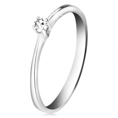 Диамантен пръстен от бяло злато проба 585 – лъскав прозрачен диамант в основа с четири пранги