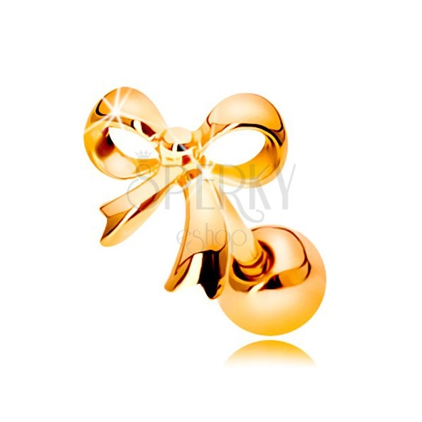 Пиърсинг за ухо от жълто злато 14K – лъскава вързана панделка