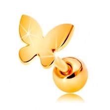 Златен пиърсинг за ухо проба 585 - малка плоска пеперуда с лъскава повърхност