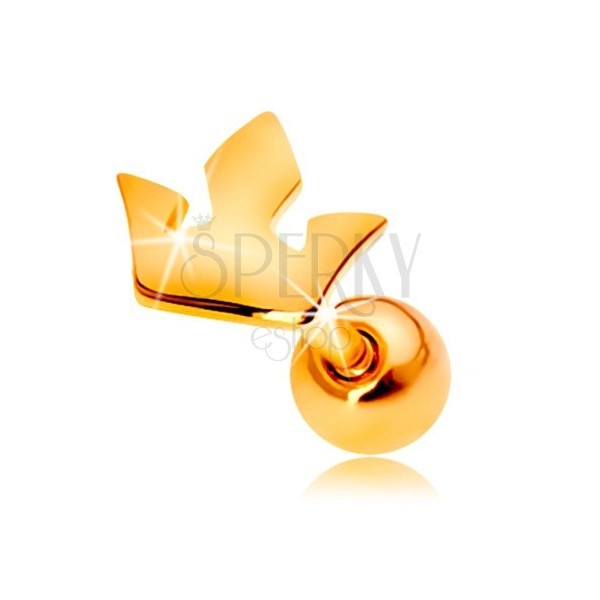 Пиърсинг за ухо от жълто 14-каратово злато - малка корона с три върха