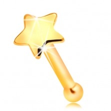 Пиърсинг за нос от злато проба 585 - малка, лъскава звезда, права форма