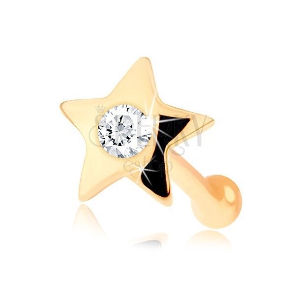 Прав пиърсинг за нос от 14К жълто злато – малка, бляскава звезда с диамант