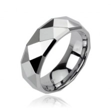 Волфрамов пръстен в сребрист цвят с прецизни ромбове, 6 мм