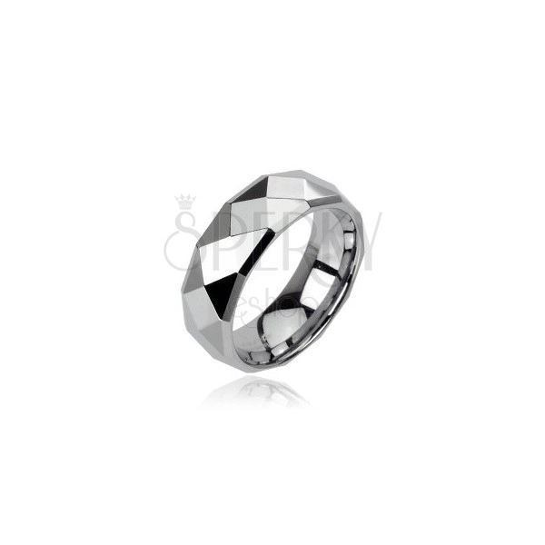 Волфрамов пръстен в сребрист цвят с прецизни ромбове, 6 мм
