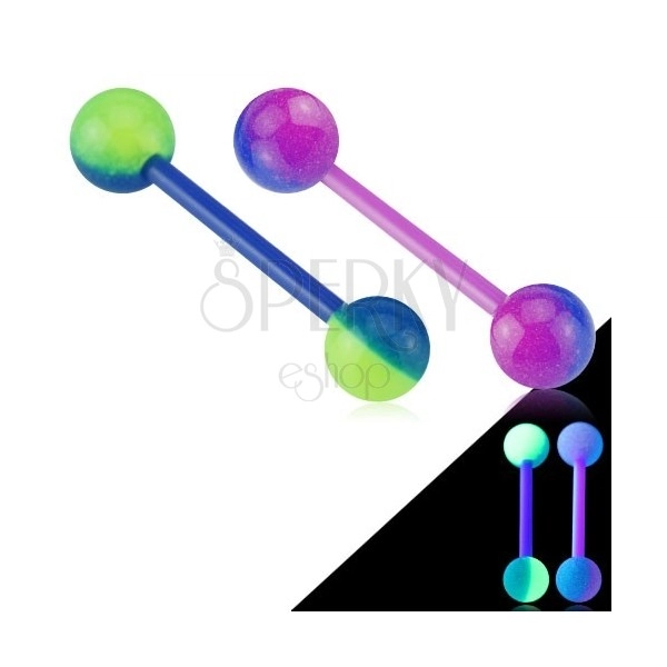 UV пиърсинг за език - две цветни топчета