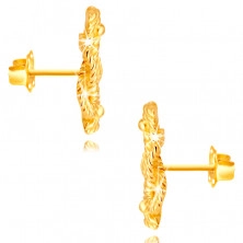 14K златни обеци - усукани ивици с шарка въже, на винт