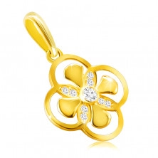 Висулка, направена от 14К злато – цвете с комбинирани венчелистчета, цирконий в безел