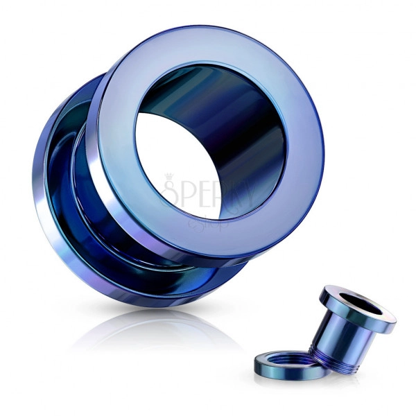 Тунел за ухо, направен от стомана тип 316L – лъскава синя повърхност, PVD покритие