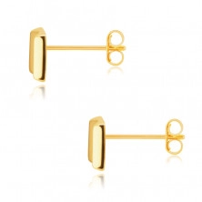 14К златни обеци – правоъгълник с три кръгли прозрачни цирконии, на винт
