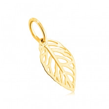 Висулка, направена от 14К злато – издълбано листо с гладка жилка, лъскава повърхност