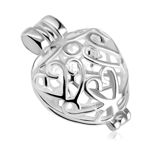 Закопчаваща се висулка от сребро проба 925 – изпъкнало сърце с орнаменти, лъскава повърхност