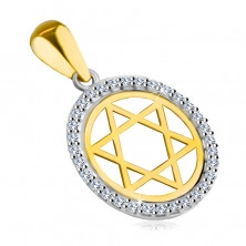 Висулка, направена от комбинирано 14К злато - Звездата на Давид в кръг с циркониев контур