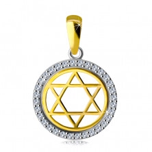 Висулка, направена от комбинирано 14К злато - Звездата на Давид в кръг с циркониев контур