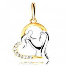 Диамантена висулка от комбинирано 14К злато - сърце с майка и дете, брилянти