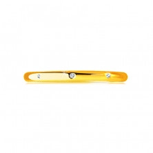 Брилятна халка от 14К жълто злато - три кръгли, прозрачни диаманта, гладка повърхност