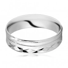 925 сребърен пръстен - повърхност с диагонално набраздяване, резки във Х-форма, тънки линии