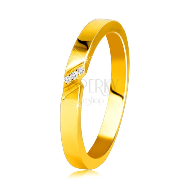 Диамантена халка от 14К жълто злато - пръстен с нежна резка, прозрачни брилянти