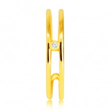 Диамантен пръстен от 14К жълто злато - тънки отворени рамене, прозрачен брилянт