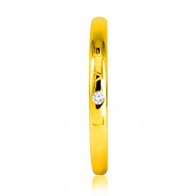 Диамантена халка от 14К жълто злато - надпис “LOVE” с брилянт, гладка повърхност, 1.5 мм