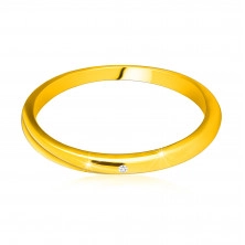 Диамантен пръстен от 14К жълто злато - тънки гладки рамене, прозрачен брилянт
