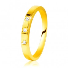 Диамантен пръстен от жълто злато проба 585 - лъскави рамене, три бляскави брилянта