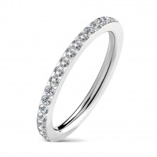 Тесен стоманен годежен пръстен с инкрустирани прозрачни цирконии, сребърен цвят