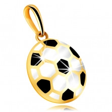 Златна 9-каратова висулка – изпъкнала футболна топка с черен и бял гланц, куха задна част