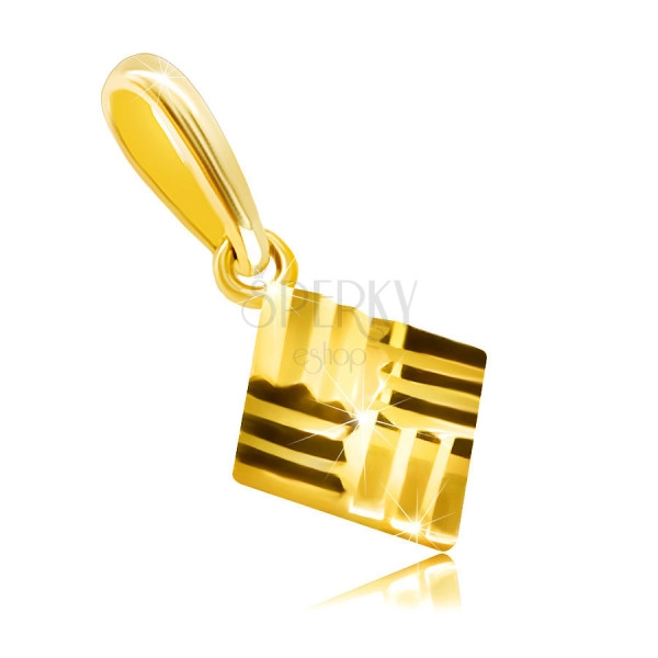 Висулка от 9К злато – набразден квадрат с лъскава повърхност