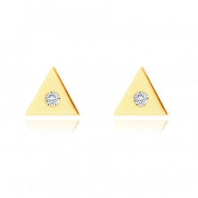 9К златни обеци – малък триъгълник с прозрачен цирконий в средата, на винт