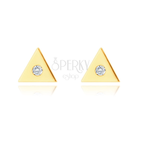 9К златни обеци – малък триъгълник с прозрачен цирконий в средата, на винт
