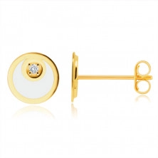 375 златни обеци - пръстен с форма на полумесец и бял гланц, малък, бляскав цирконий