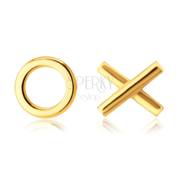 Обеци, направени от 9К жълто злато – символ “XO” symbol – Hugs and Kisses, studs