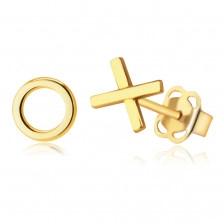 Обеци, направени от 9К жълто злато – символ “XO” symbol – Hugs and Kisses, studs