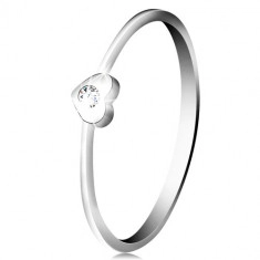 Диамантен пръстен от 9К бяло злато - сърце с прозрачен брилянт