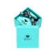 Подаръчна кутия за диамантено бижу - тюркоазен дизайн с лого и черна панделка, квадратна