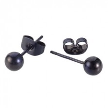 Стоманени обеци на винт в черен цвят - лъскави гладки топчета
